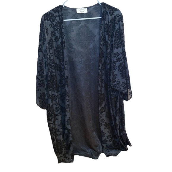 Janette Plus Velvet Black Dark Damask Kimono Duster Size 1x - Picture 1 of 5